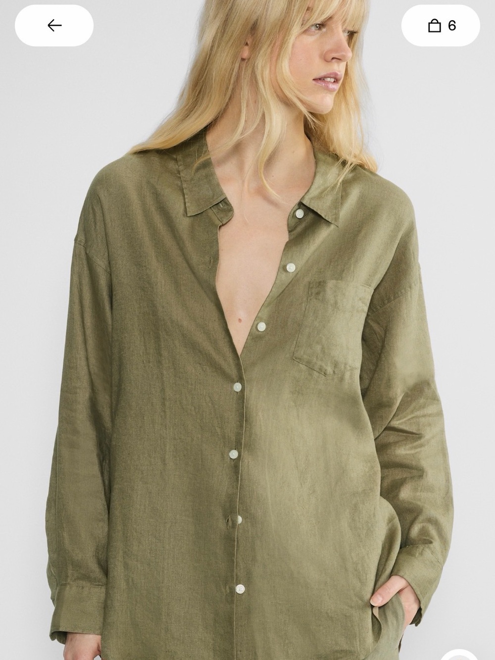 New Aritzia Olive Button-Front Linen Shirt